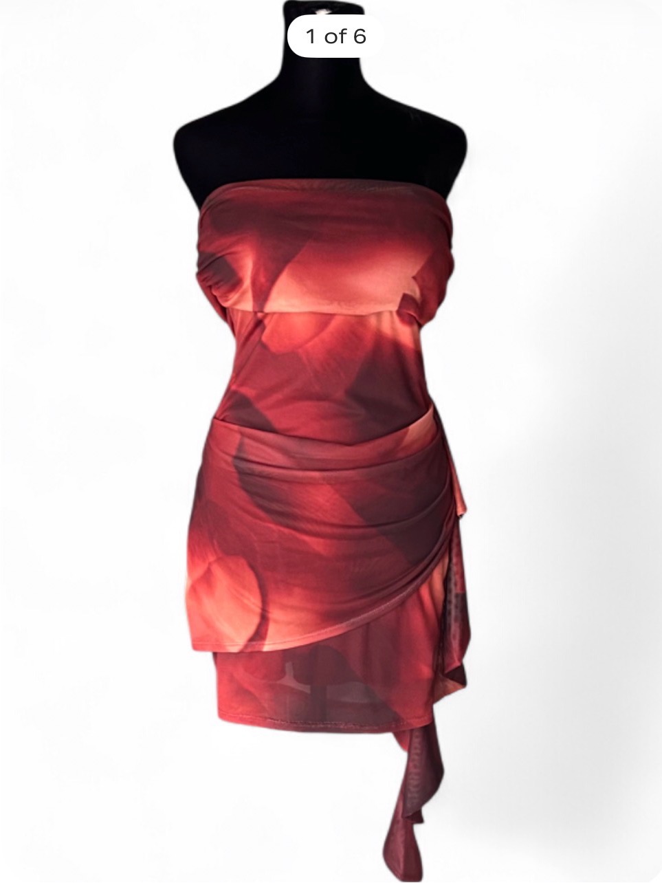 Windsor Strapless Rust Abstract Print Mini Dress L, With Ruffle Details Nwt